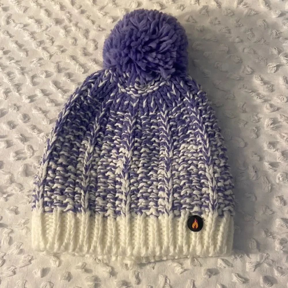 Hot Mocs Beanie with PomPom Purple and White
